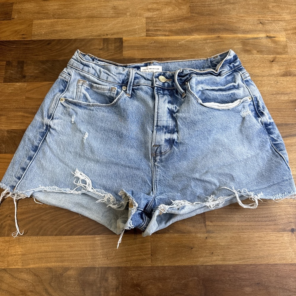 Good American Sz 4 Denim Jeans Shorts High Rise Stretch Womens Cutoffs A00028
